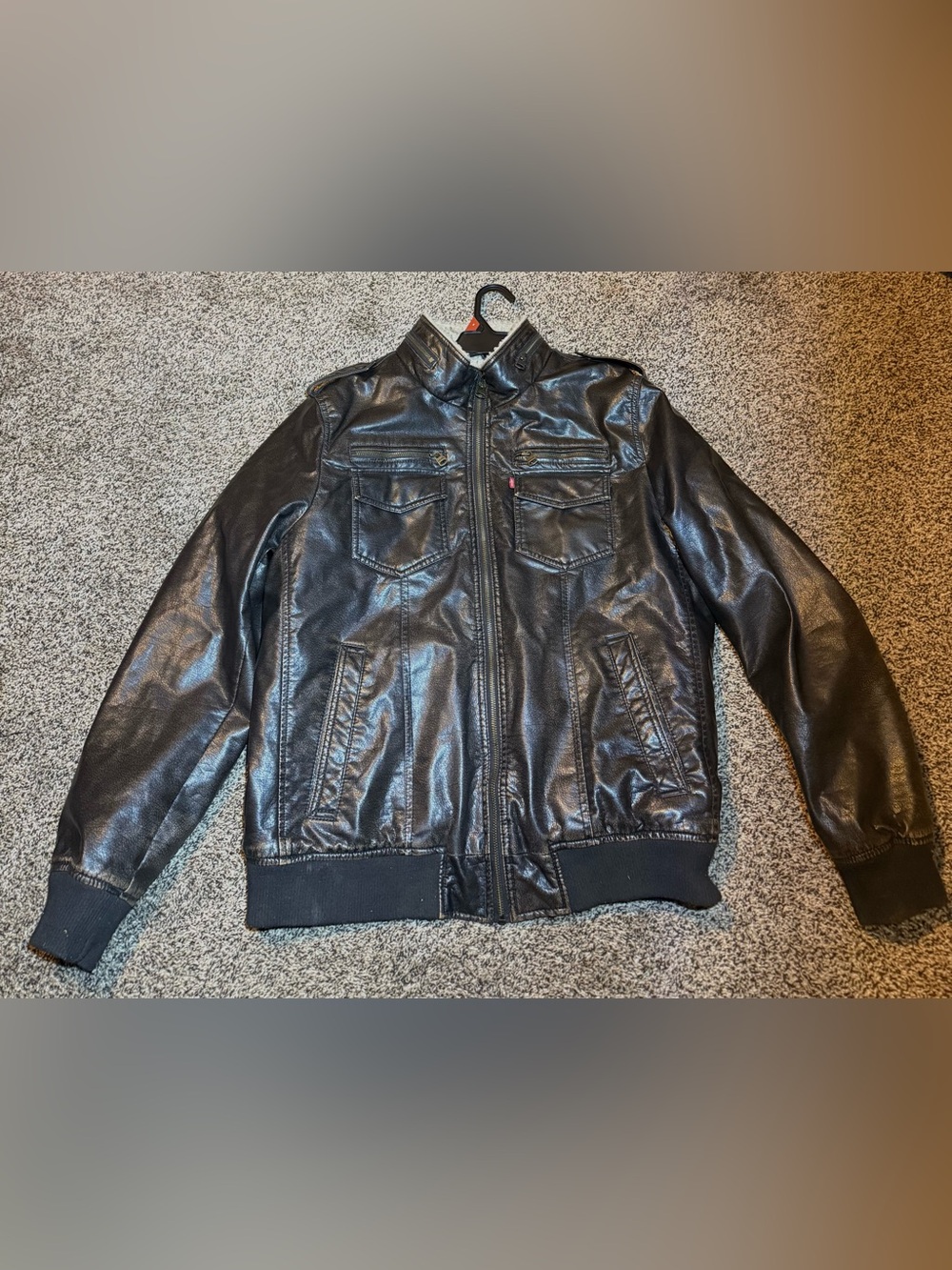 Levi's Men's Faux Leather Aviator Bomber Jacket Sherpa Lined Black Size L